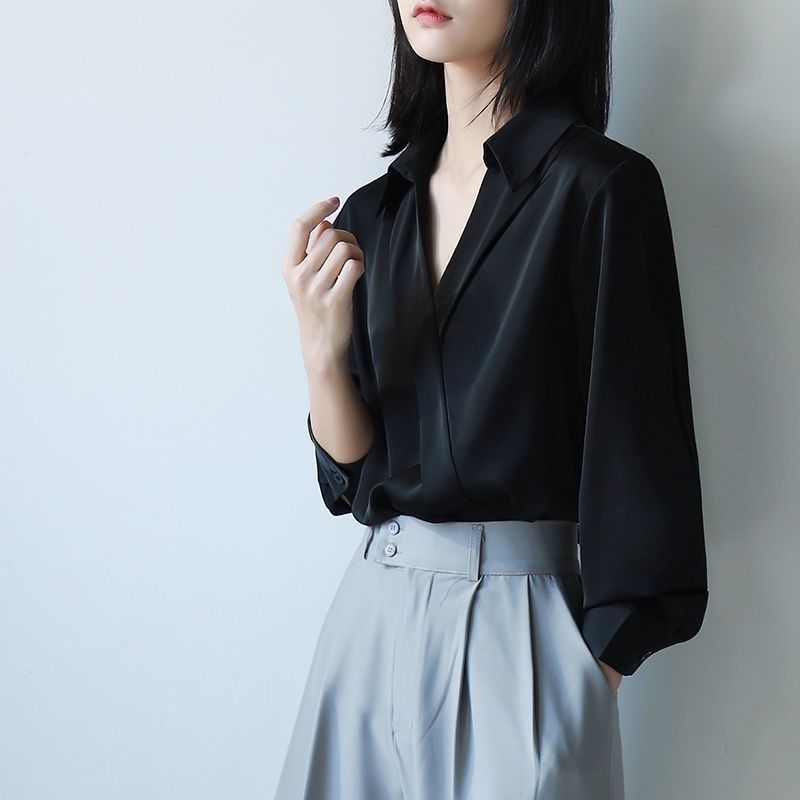 Street Fashion Korea - Gidyq Women Black Chiffon Shirts Korean