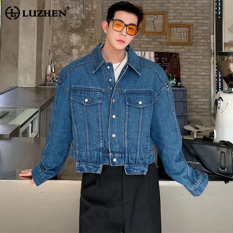 Street Fashion Jacket Men - LUZHEN Personality Denim Short Jacket Men's