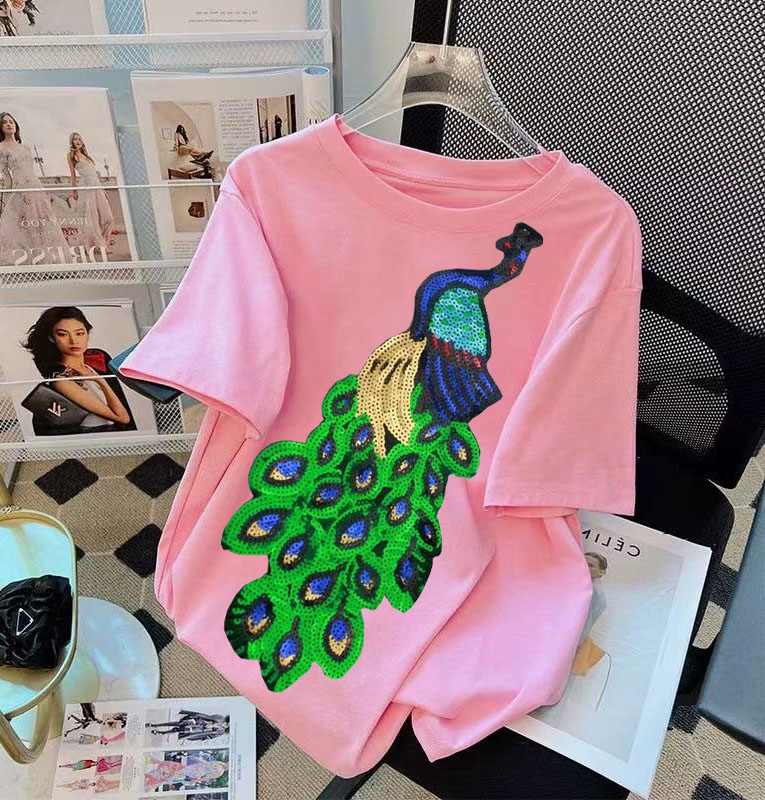Street Fashion Shanghai - Korean Fashion Pink Embroidery Bear Beading