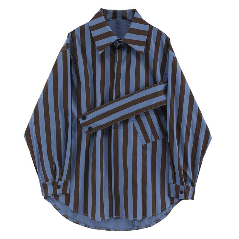 Street Fashion Korea - Korean striped shirt with asymmetrical personality,
