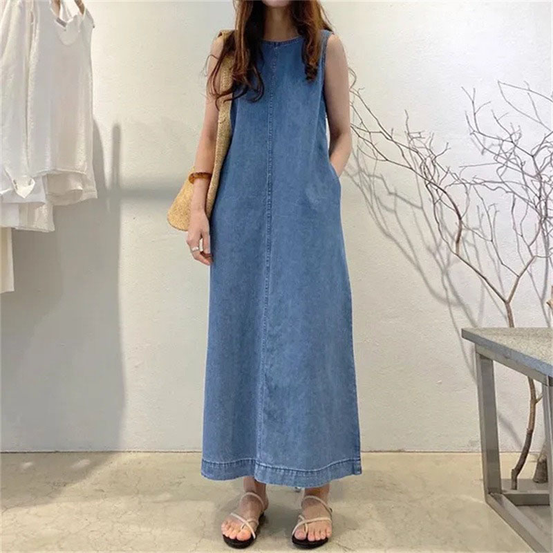 Street Fashion Shanghai - Fashionable Long Dress With Round Neckline