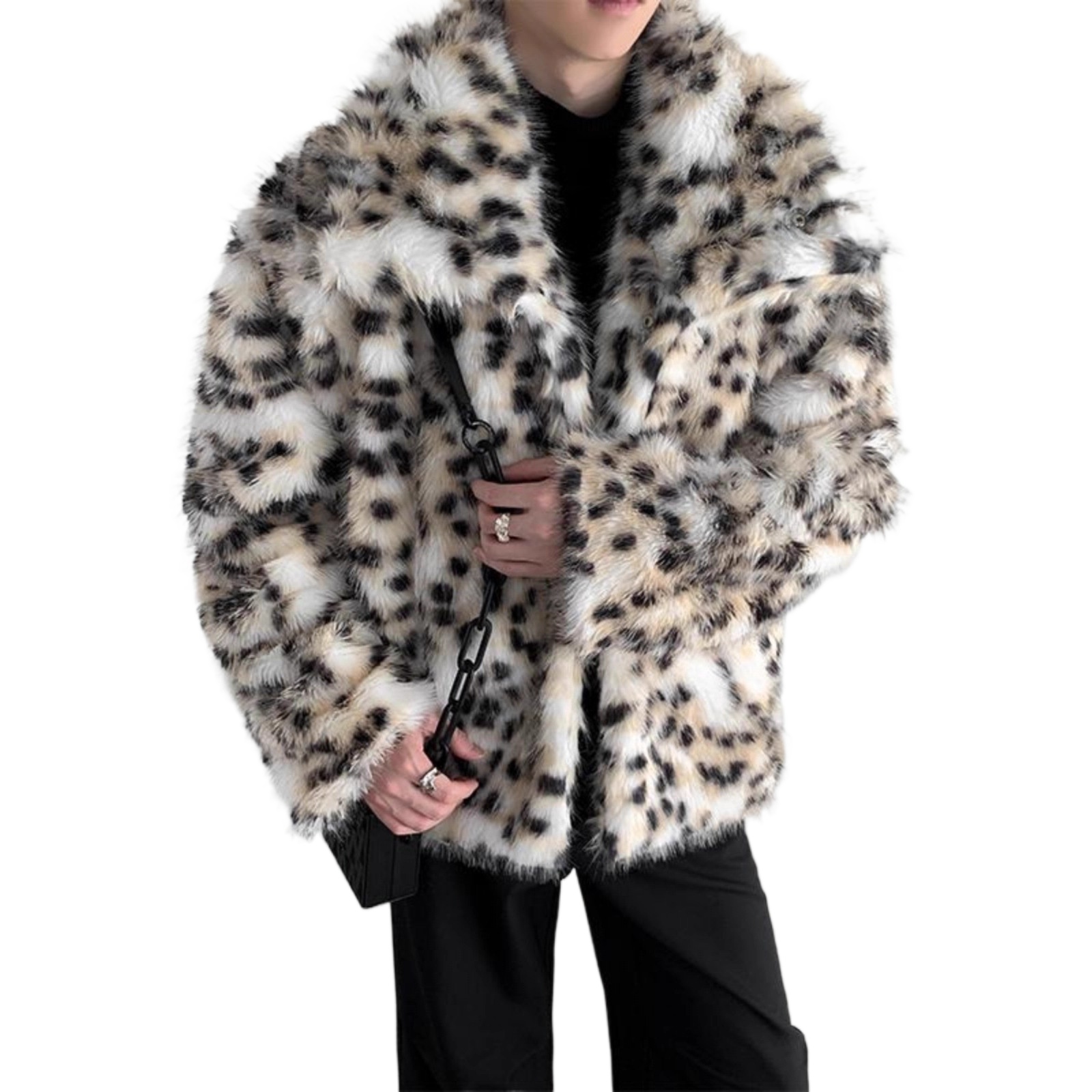 Street Fashion Jacket Men - Men's Fashion Luruxy Leopard Faux Fur