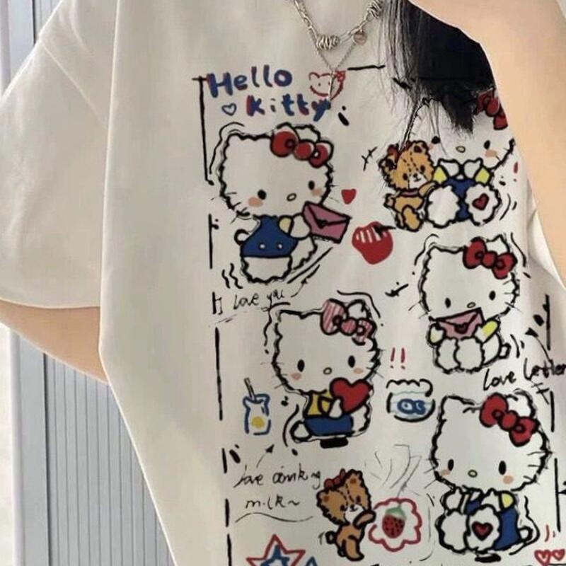 Street Fashion Casual - Short-Sleeved Summer Hello Kitty Graffiti Printed