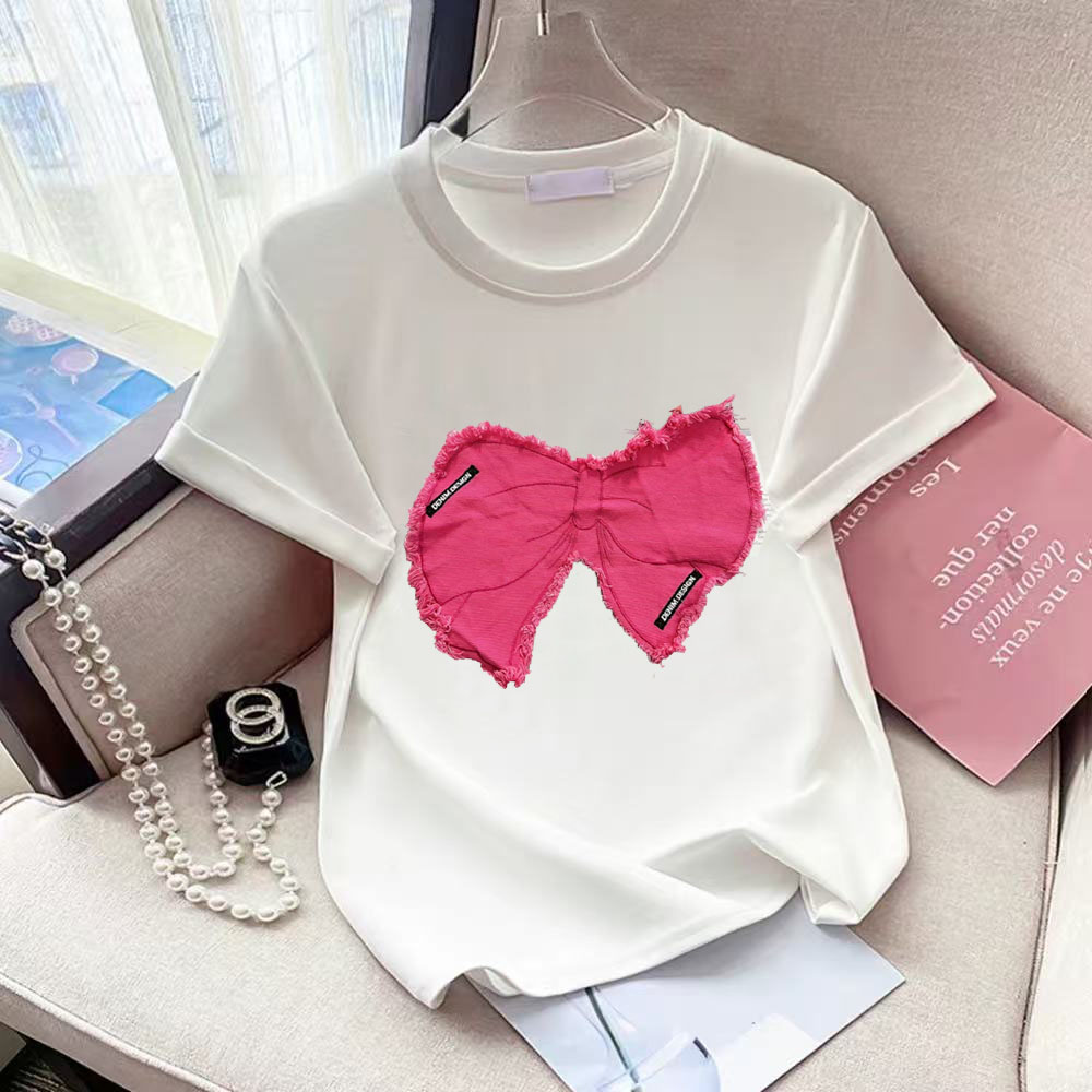 Rose Red Denim Bow Tie O-Neck  - огляд і ціна Street Fashion Shanghai