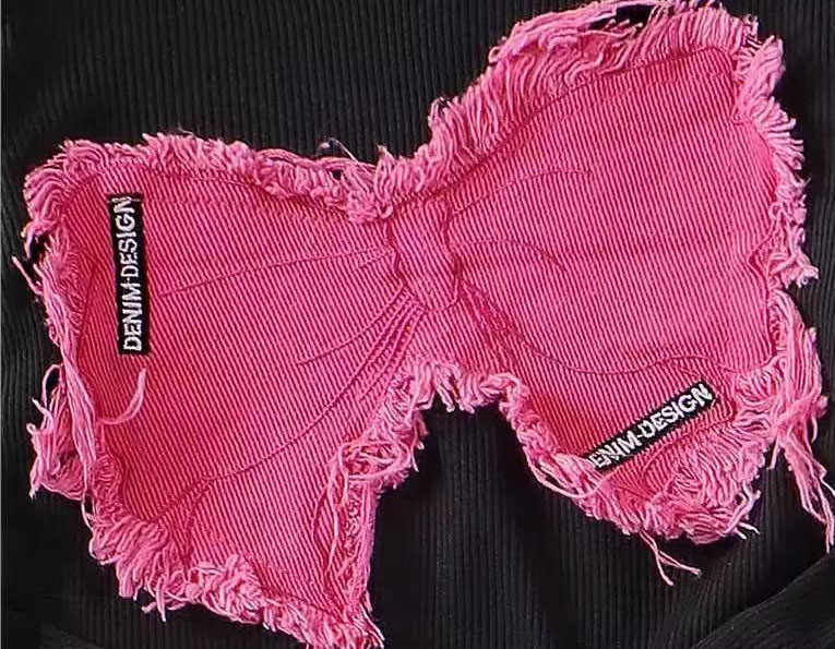 Rose Red Denim Bow Tie O-Neck  - огляд і ціна Street Fashion Shanghai
