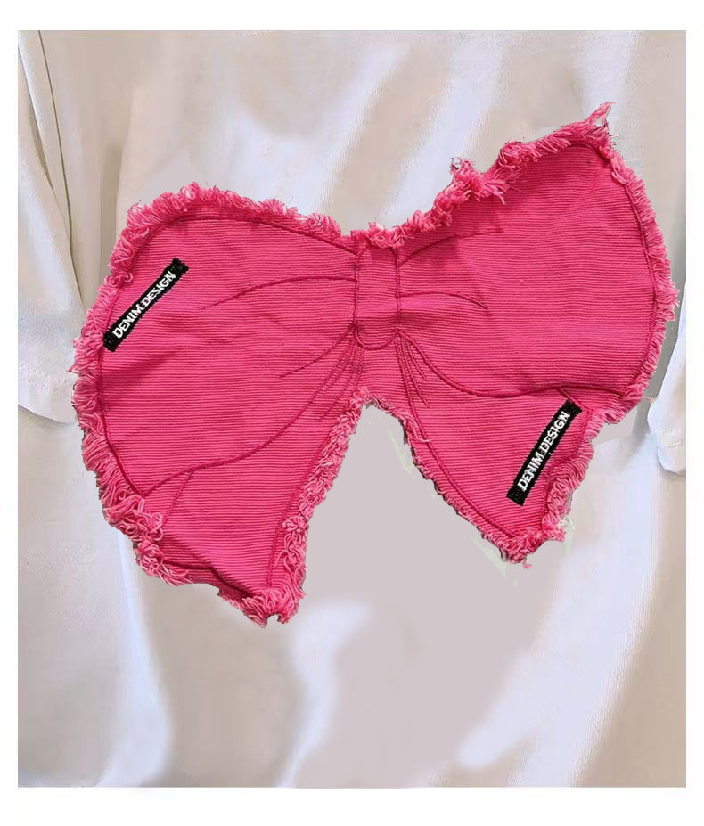 Rose Red Denim Bow Tie O-Neck  - огляд і ціна Street Fashion Shanghai