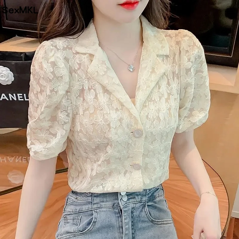 Elegant Hollow Out Lace Blouse - огляд і ціна Street Fashion Korea