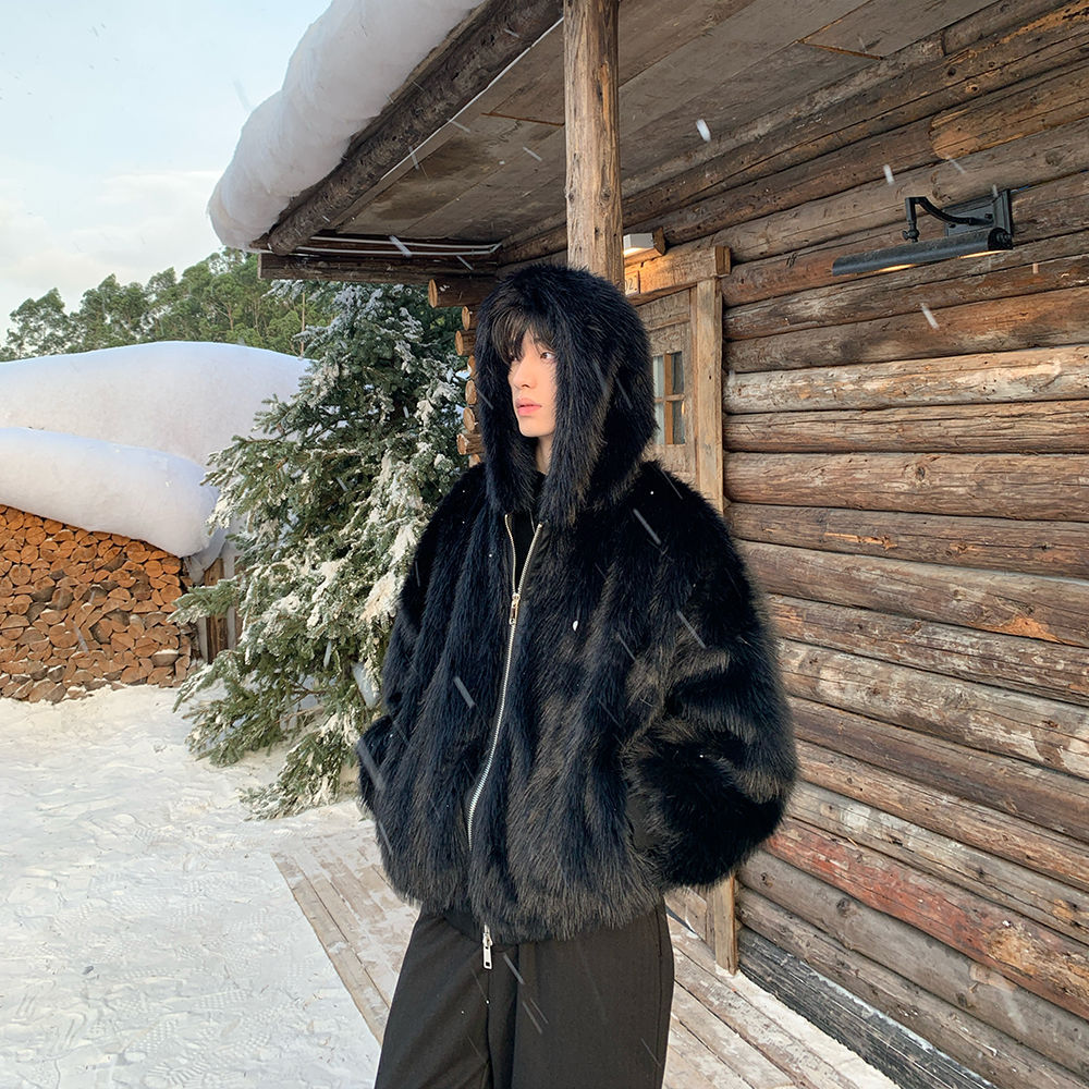 Men Faux Fur Coats Jackets Hoo - огляд і ціна Street Fashion Jacket Men