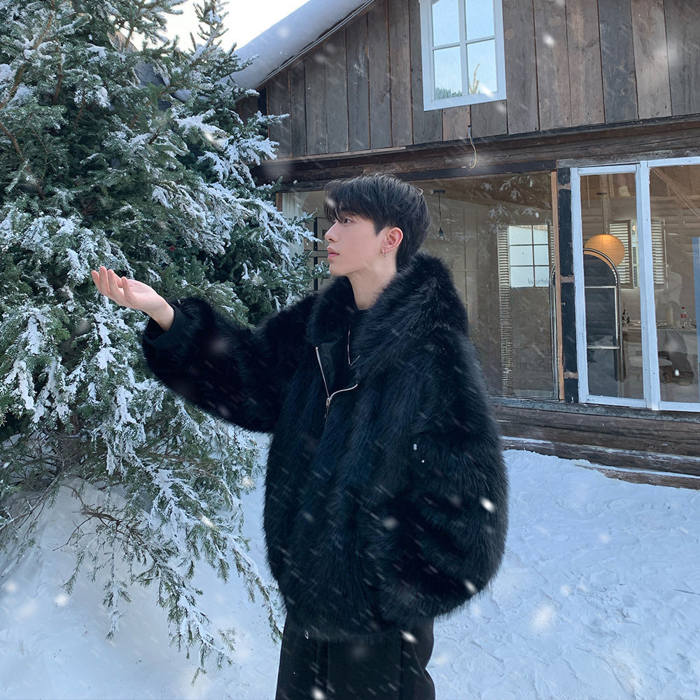 Men Faux Fur Coats Jackets Hoo - огляд і ціна Street Fashion Jacket Men
