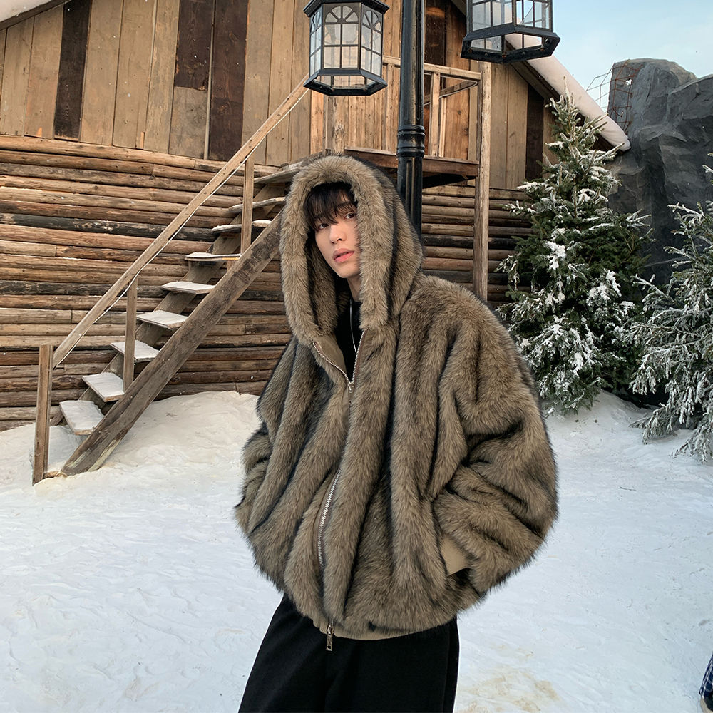 Men Faux Fur Coats Jackets Hoo - огляд і ціна Street Fashion Jacket Men