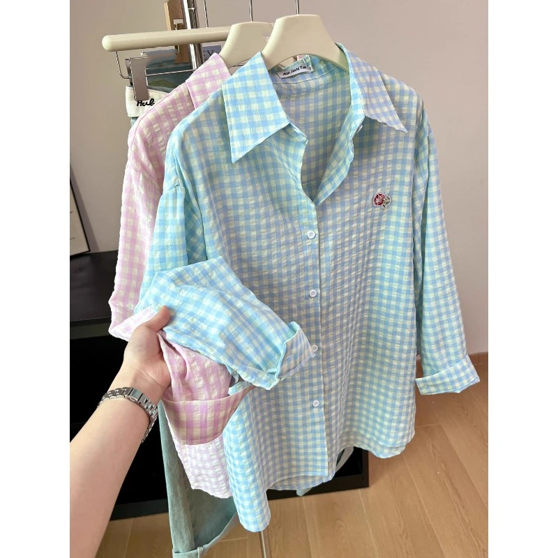 Embroidery Flower Plaid Design - огляд і ціна Street Fashion Korea