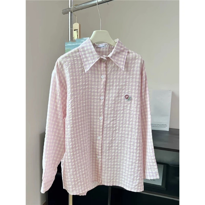 Embroidery Flower Plaid Design - огляд і ціна Street Fashion Korea