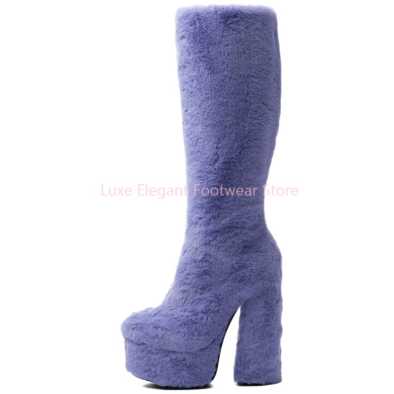 Purple Faux Fur Round Toe Plat - огляд і ціна Street Fashion Winter