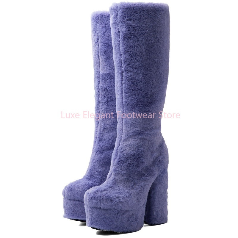 Purple Faux Fur Round Toe Plat - огляд і ціна Street Fashion Winter